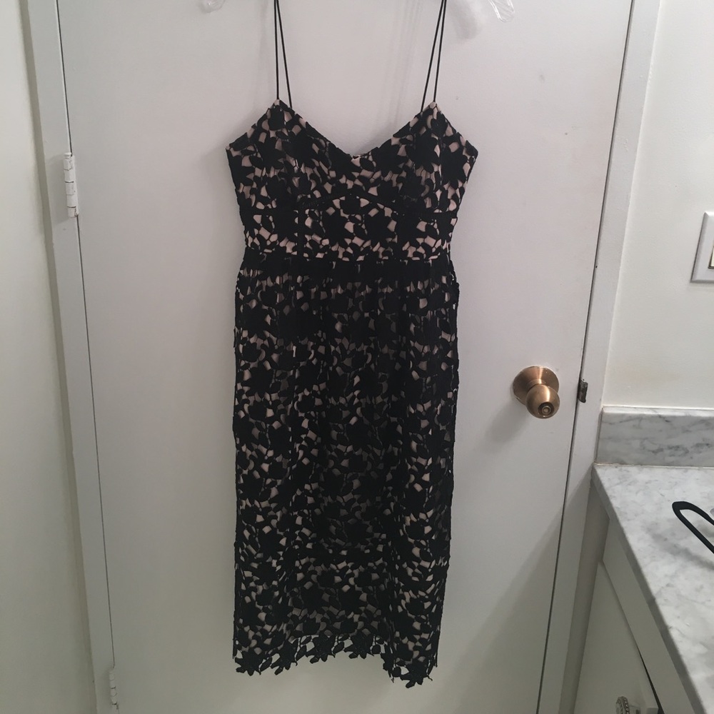 Club Monaco Black Lace Overlay Midi Dress